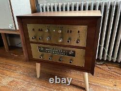 Fisher X-100 Tube Stereo Integrated Amplifier MPX-200 100-R Tuner In MCM Cabinet