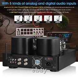 HiFi Bluetooth 5.0 Tube Power Amplifier Coax/Opt Integrated Audio Amp USB