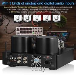 Hifi Bluetooth 5.0 Tube Power Amplifier Coax/Opt Integrated Audio Amp Usb Play