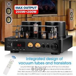 Hifi Bluetooth 5.0 Tube Power Amplifier Coax/Opt Integrated Audio Amp Usb Play