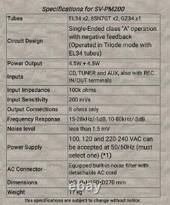 Sun Audio SV-PM200 Integrated Tube amplifier EL34 single-ended Tamura trans